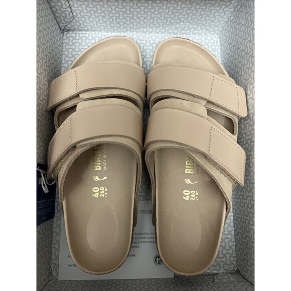 Birkenstock Uji Shine Slide Sandal New Beige Narrow Size 9 US / 40 EU New $160 - Picture 2 of 5